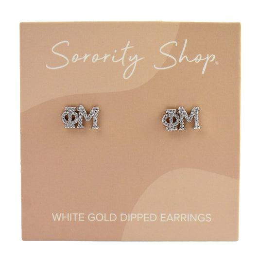 Phi Mu White Gold Plated Stud Earrings