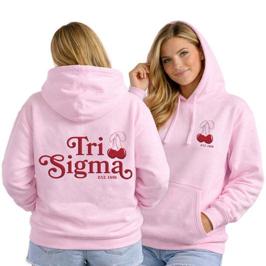 Tri Sigma Hooded Sweatshirt with Cherries and Sorority Name