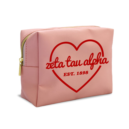 Zeta Tau Alpha Pink w/Red Heart Makeup Bag