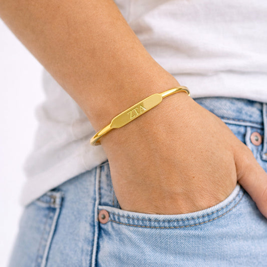 Zeta Tau Alpha Bracelet- Gold-Plated Bangle with Greek Letters