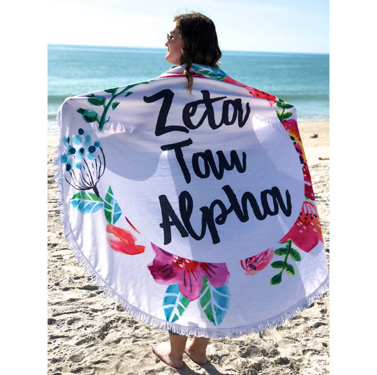 Alpha Gamma Delta Floral Fringe Towel Blanket