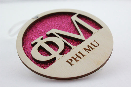 Phi Mu - Laser Carved Ornament - 3" Round