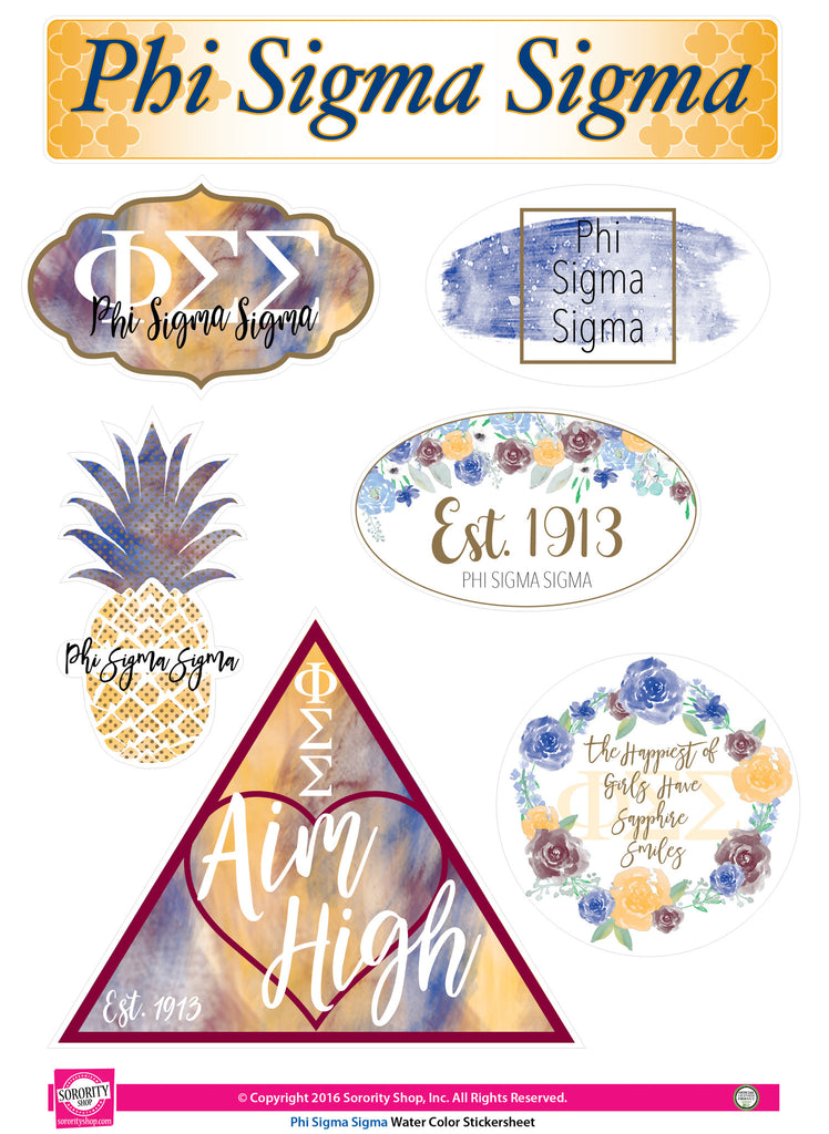 Phi Sigma Sigma Water Color stickers
