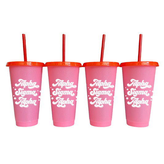 Alpha Sigma Alpha Glitter Color Changing Cup 4-Pack