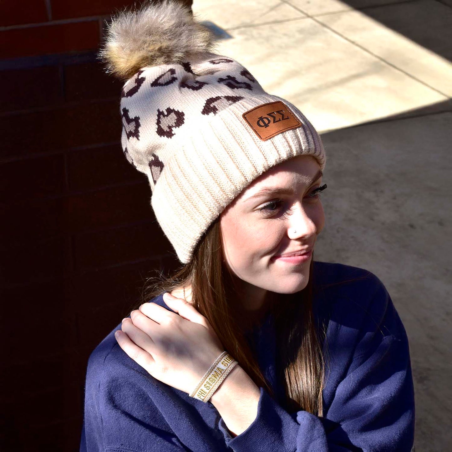 Phi Sigma Sigma Leopard Design Beanie Hat