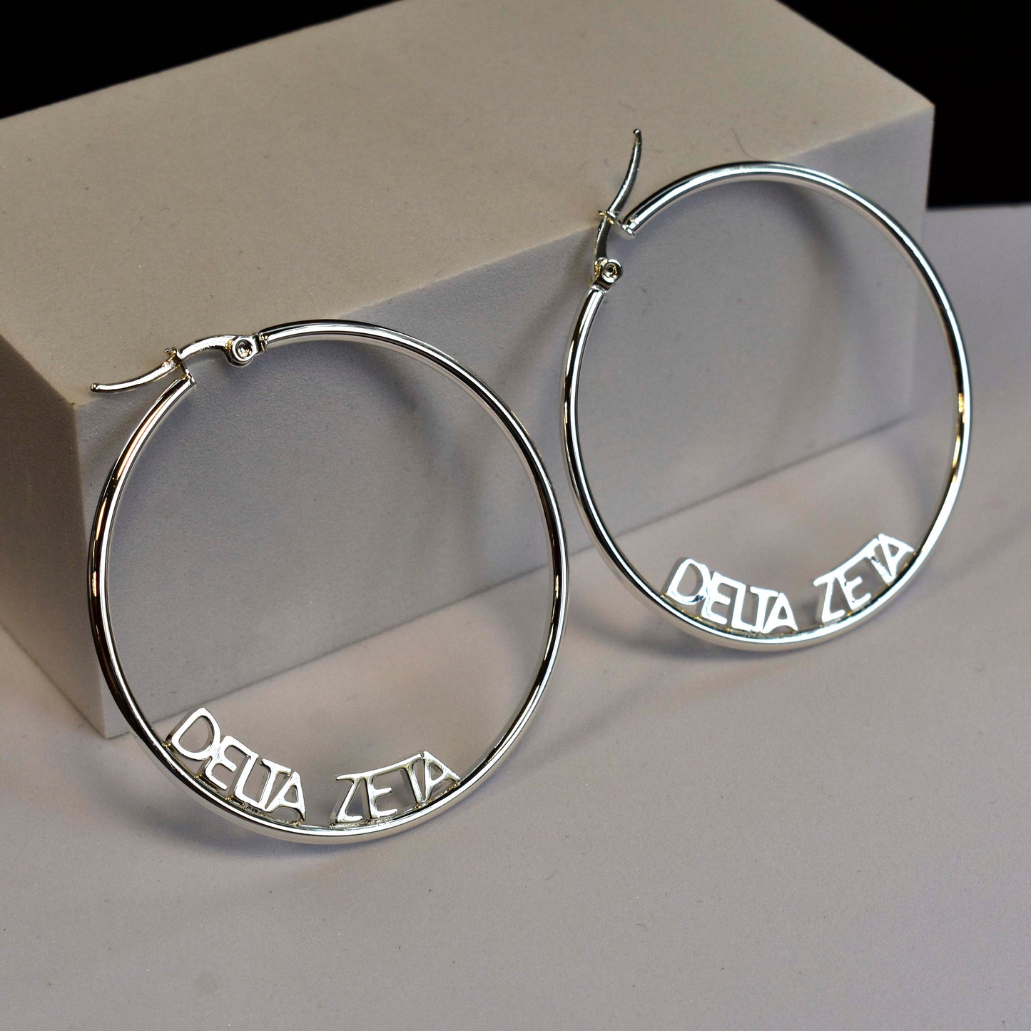 Sigma Alpha Iota Silver Hoop Earrings- Name Design