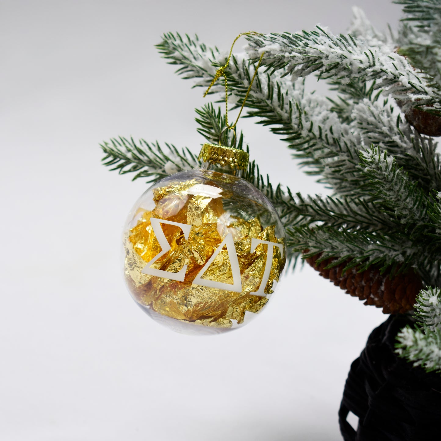 Phi Mu Ornament - Clear Plastic Ball Ornament with Gold Foil
