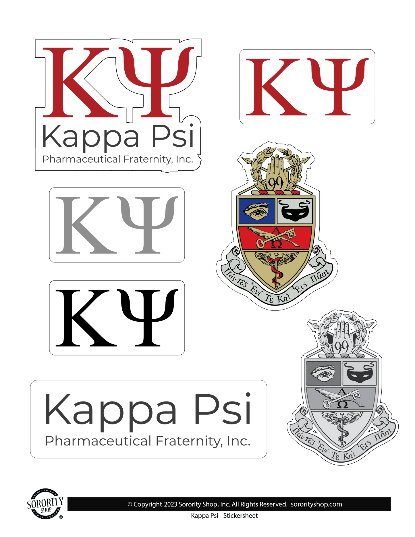 Kappa Psi Fraternity Sticker Sheet- Brand Focus