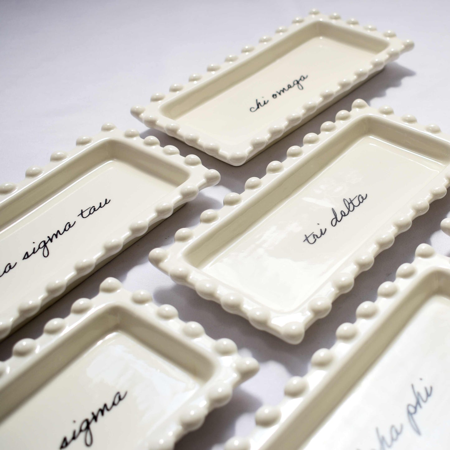 Phi Mu Jewelry Dish - Rectangular Cursive Script Sorority Name