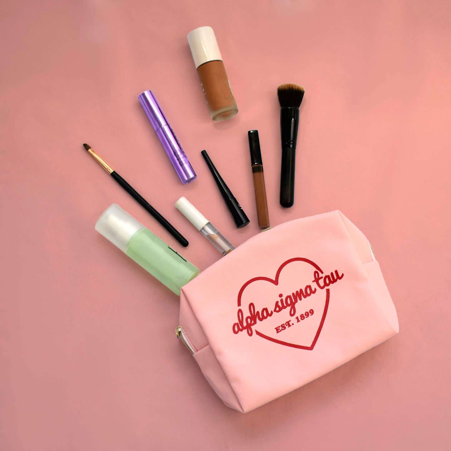Delta Gamma Pink w/Red Heart Makeup Bag