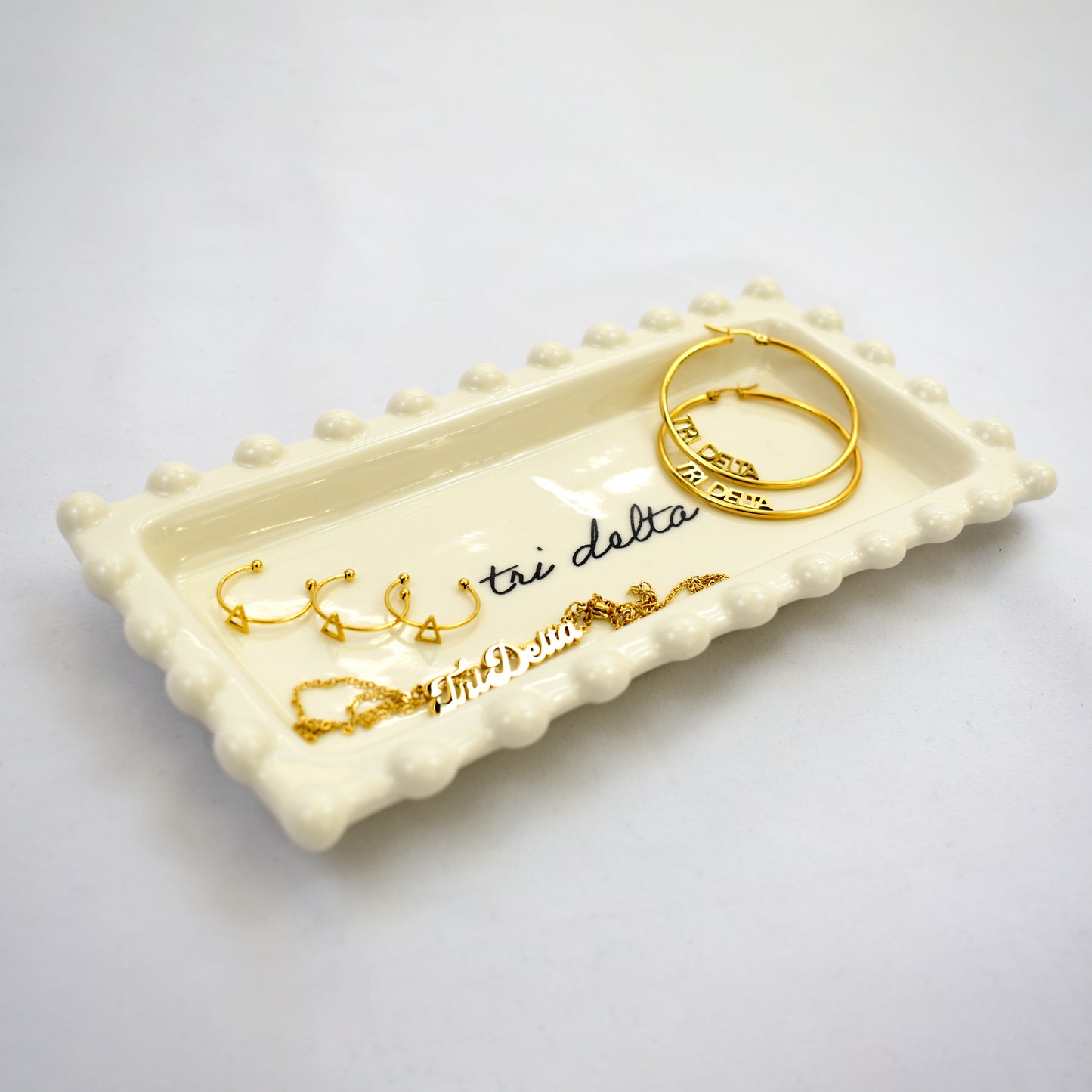 Alpha Sigma Tau Jewelry Dish - Rectangular Cursive Script Sorority Name