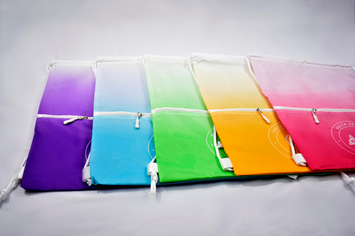 Phi Mu Drawstring Backpack, Ombre Color Design