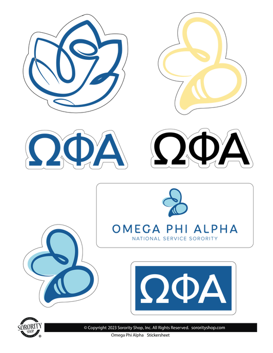Omega Phi Alpha Fraternity Sticker Sheet- Brand Focus