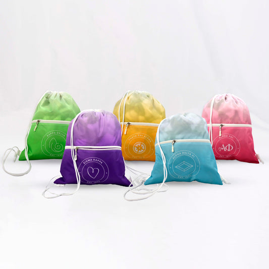 Phi Mu Drawstring Backpack, Ombre Color Design