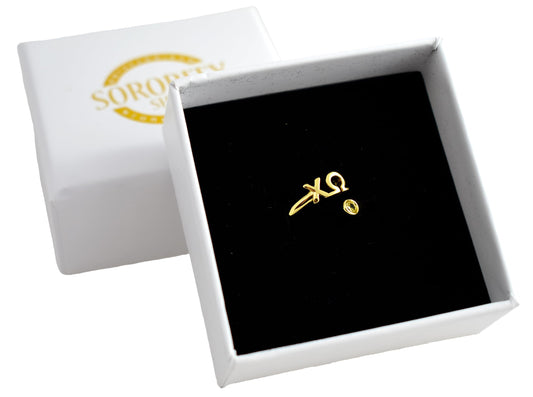 Delta Delta Delta Ring- Gold Plated with Greek Letters and CZ Gemstone