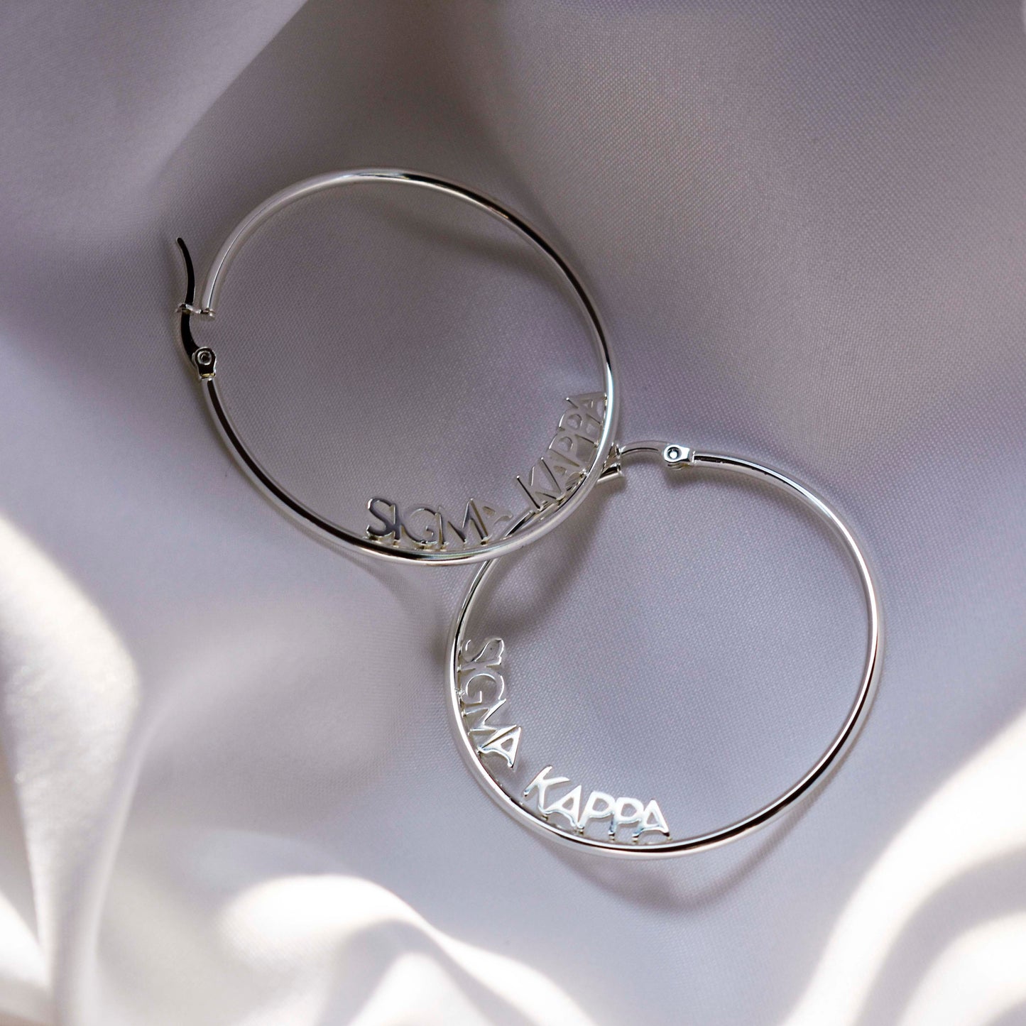 Sigma Alpha Iota Silver Hoop Earrings- Name Design