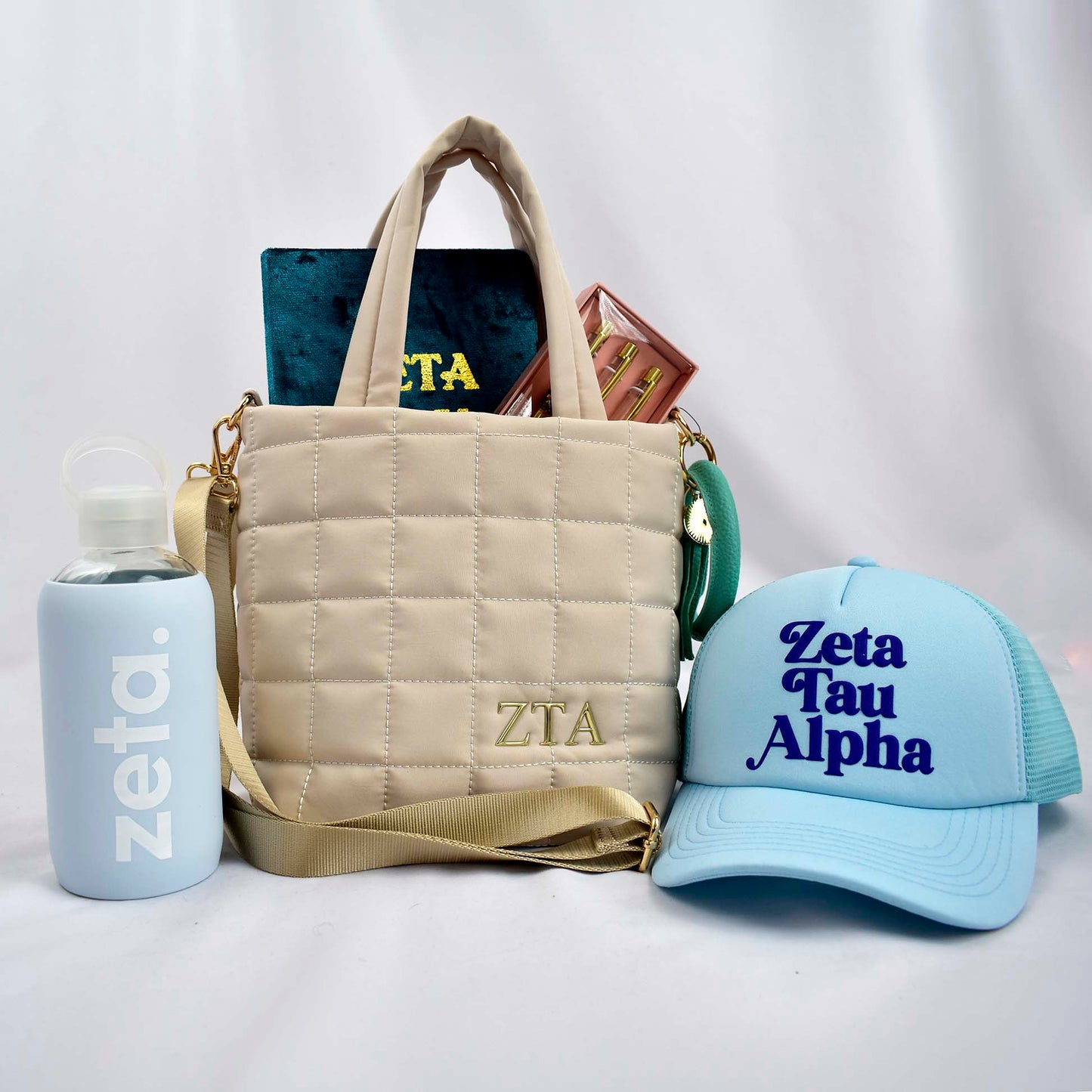 Zeta Tau Alpha Quilted Tote Bag- Small Crossbody Bag with Greek Letters