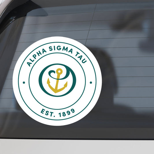 Alpha Sigma Tau Sorority Car Decal Sticker- Full Color Circle Logo