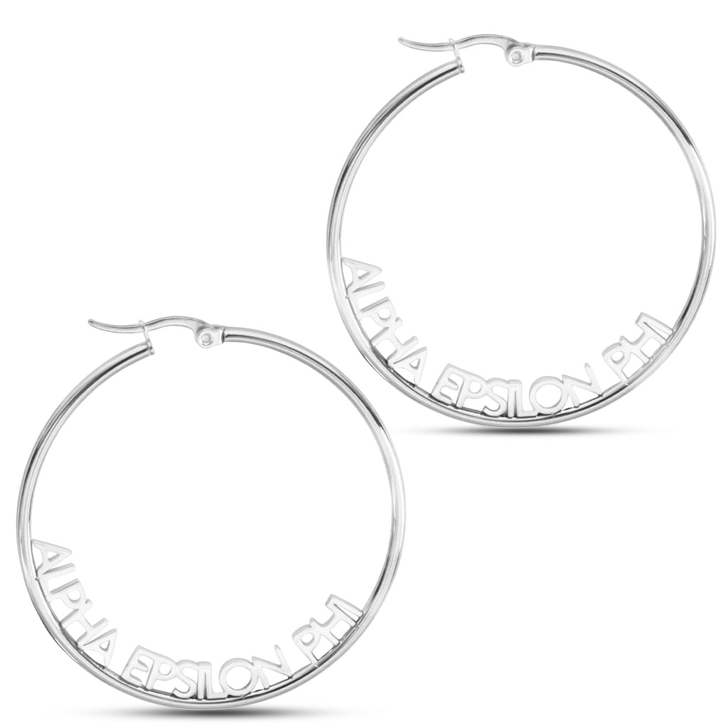 Alpha Epsilon Phi Silver Hoop Earrings- Name Design