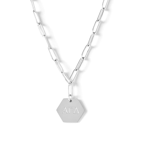 Alpha Gamma Delta Necklace- Silver Paperclip Style with AGD Pendant