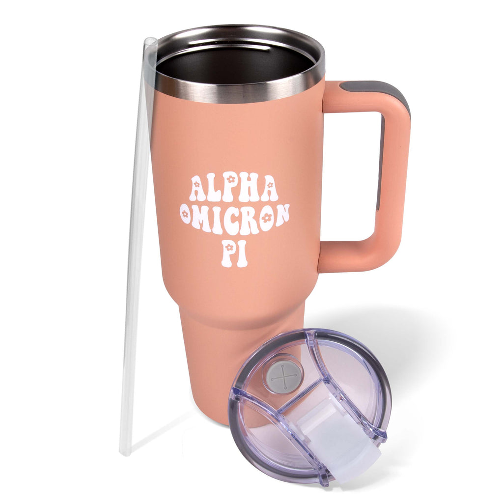 Alpha Omicron Pi 40oz Stainless Steel Tumbler with Handle