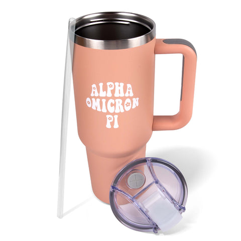 Alpha Omicron Pi Stainless Steel 40oz Tumbler with Handle