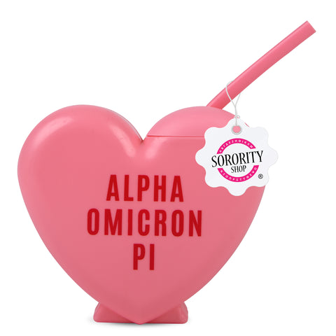 Alpha Omicron Pi Tumbler- Candy Heart Shaped