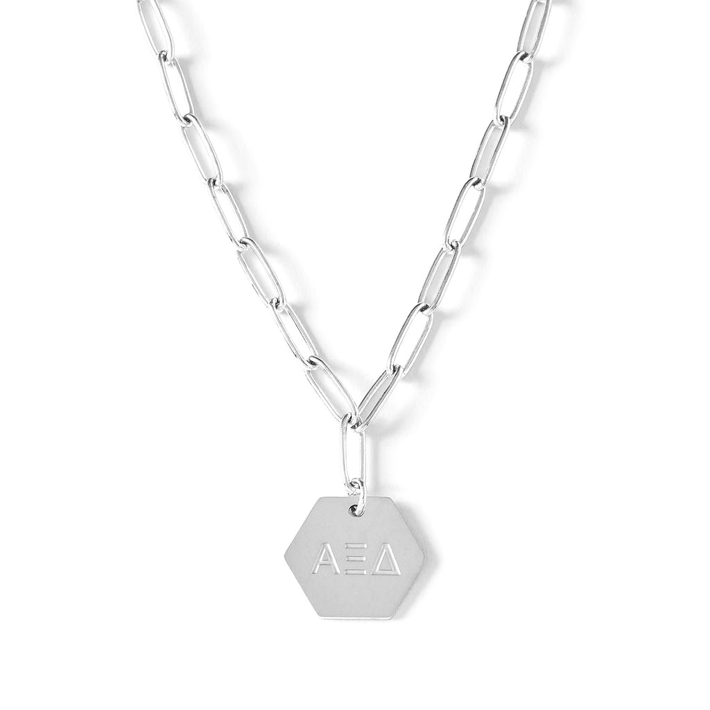 Alpha Xi Delta Necklace- Silver Paperclip Style with AXD Pendant