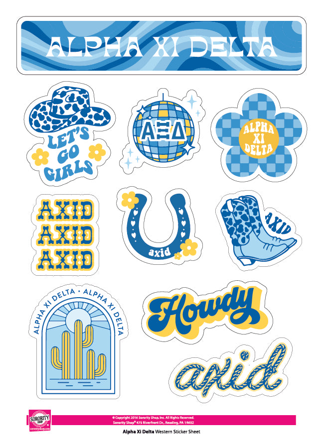 Alpha Xi Delta Sticker Sheet - Western Disco Design