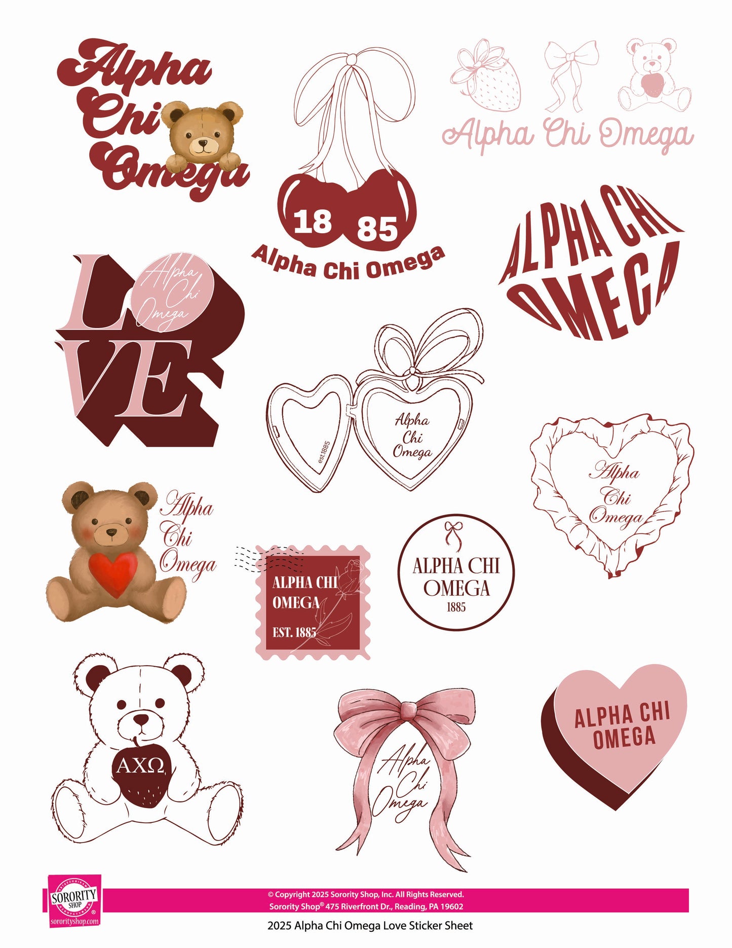 Alpha Chi Omega Sticker Sheet- Teddy Bears and Sisterhood Love Theme