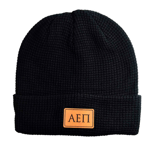 Alpha Epsilon Pi Fraternity Beanie Hat - Black Winter Hat w/ Greek Letters Patch