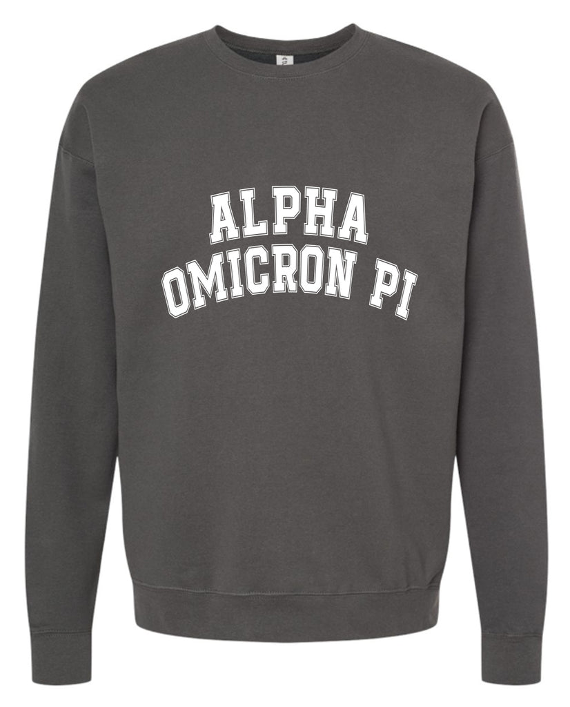 Alpha Omicron Pi Sweatshirt- Crewneck Varsity Letters Design