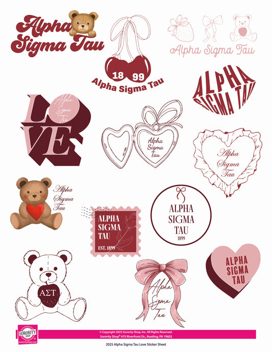 Alpha Sigma Tau Sticker Sheet- Teddy Bears and Sisterhood Love Theme