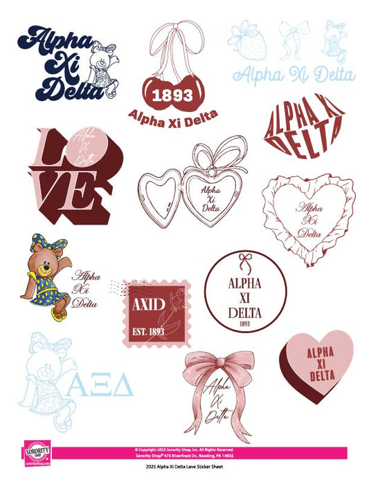 Alpha Xi Delta Sticker Sheet- Teddy Bears and Sisterhood Love Theme