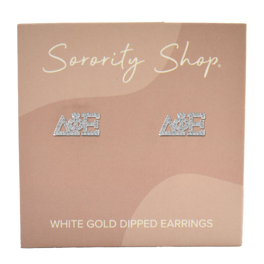 Delta Phi Epsilon White Gold Plated Stud Earrings