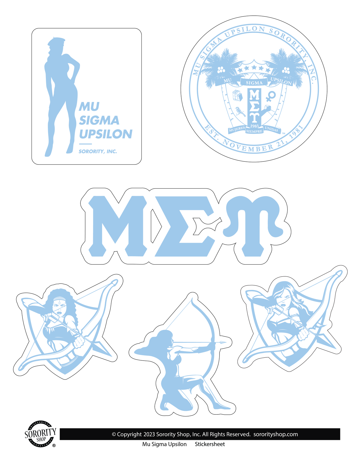 Mu Sigma Upsilon Sorority Sticker Sheet- Brand Focus