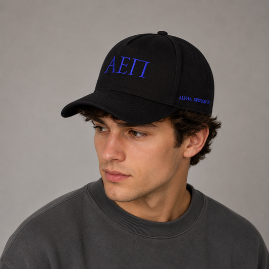 Alpha Epsilon Pi Baseball Cap- Brushed Cotton 5-Panel Black Hat