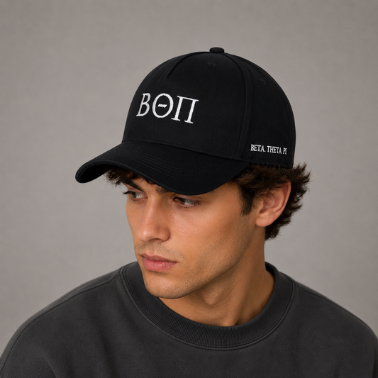 Beta Theta Pi Baseball Cap- Brushed Cotton 5-Panel Black Hat