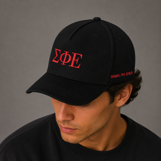 Sigma Phi Epsilon Baseball Cap- Brushed Cotton 5-Panel Black Hat