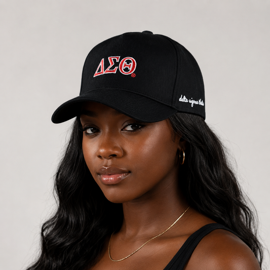 Delta Sigma Theta Sorority, Incorporated Baseball Cap- Brushed Cotton 5-Panel Black Hat