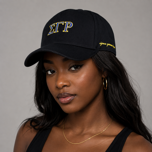 Sigma Gamma Rho Sorority, Incorporated Baseball Cap- Brushed Cotton 5-Panel Black Hat
