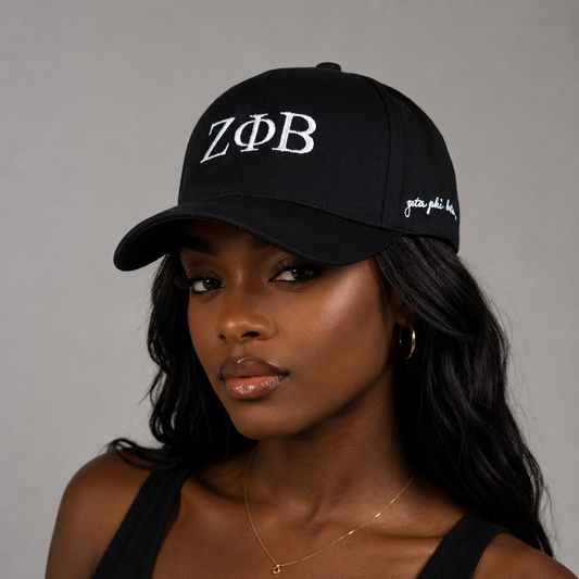 Zeta Phi Beta Sorority, Incorporated Baseball Cap- Brushed Cotton 5-Panel Black Hat