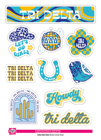 Tri Delta Sticker Sheet - Western Disco Design