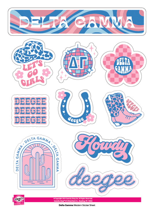 Delta Gamma Sticker Sheet - Western Disco Design