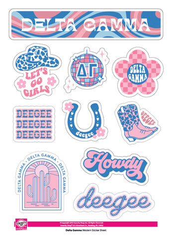 Delta Gamma Sticker Sheet - Western Disco Design