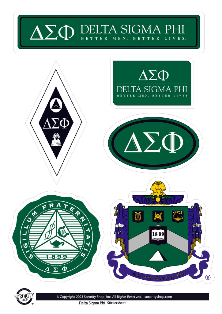Delta Sigma Phi Fraternity Sticker Sheet- Brand Focus