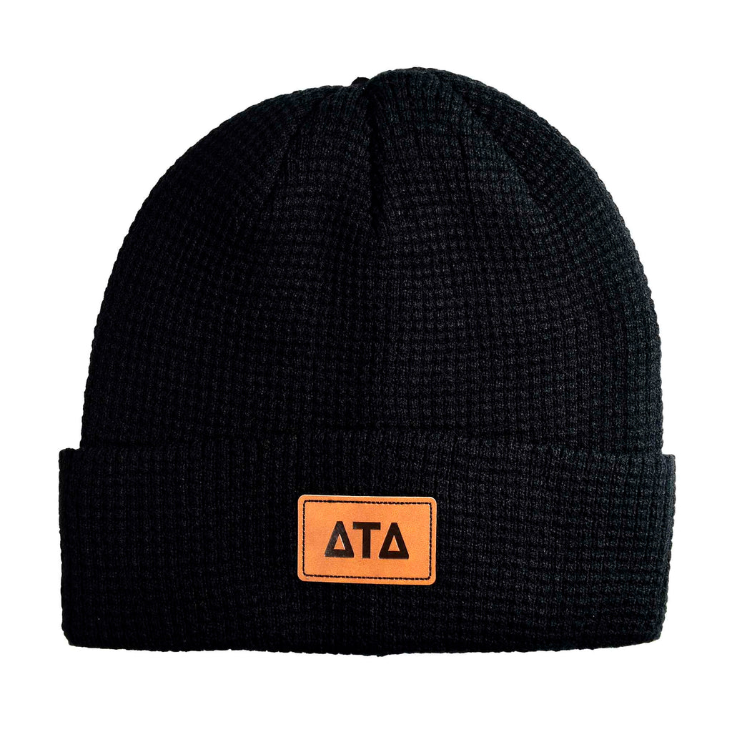 Delta Tau Delta Fraternity Beanie Hat - Black Winter Hat w/ Greek Letters Patch