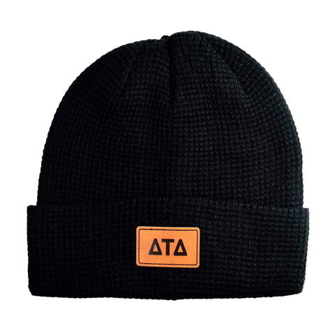 Delta Tau Delta Fraternity Beanie Hat - Black Winter Hat w/ Greek Letters Patch