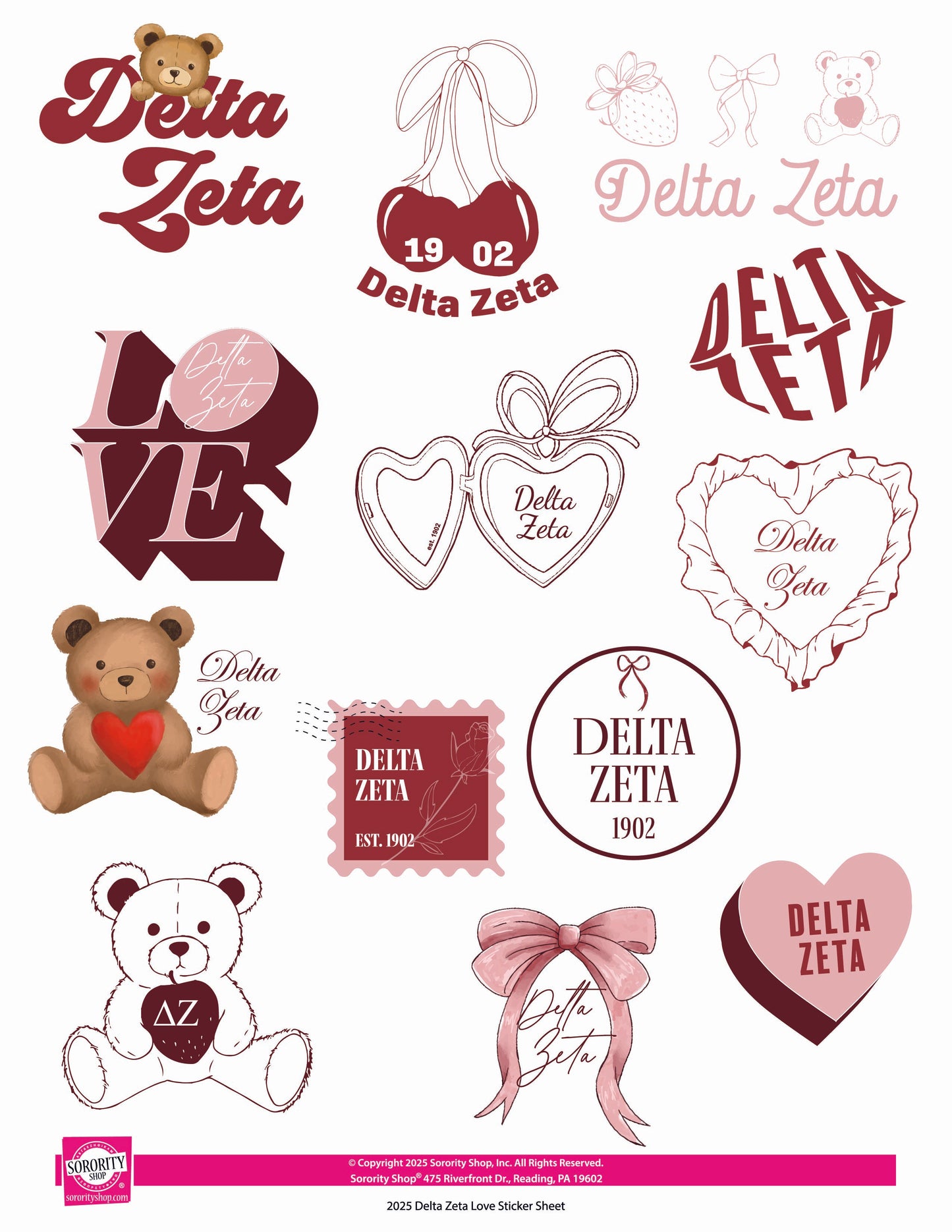Delta Zeta Sticker Sheet- Teddy Bears and Sisterhood Love Theme