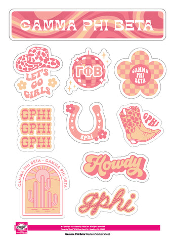 Gamma Phi Beta Sticker Sheet - Western Disco Design